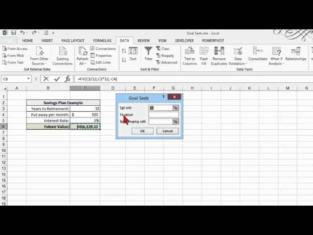 Using Goal Seek in Excel 2010 or 2013