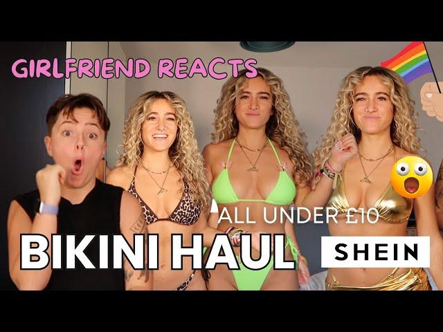 girlfriend reacts to my SHEIN Swim Suit Try On Haul  (ALL Under £10) | Lesbian Couple | Millie Mclay