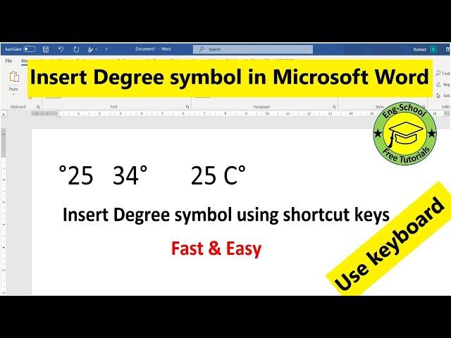 How to put degree symbol (°) directly from keyboard in MS Word
