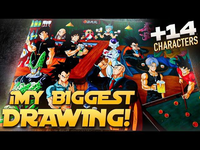 My Craziest Drawing EVER! 14 DBZ Characters in a BAR | Commission #111