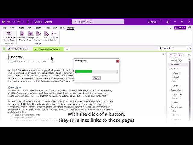 Create automatic links between pages in OneNote