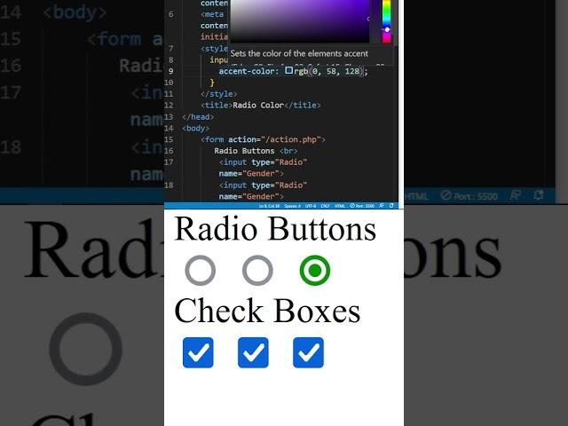 How to change radio button and checkbox color #shorts