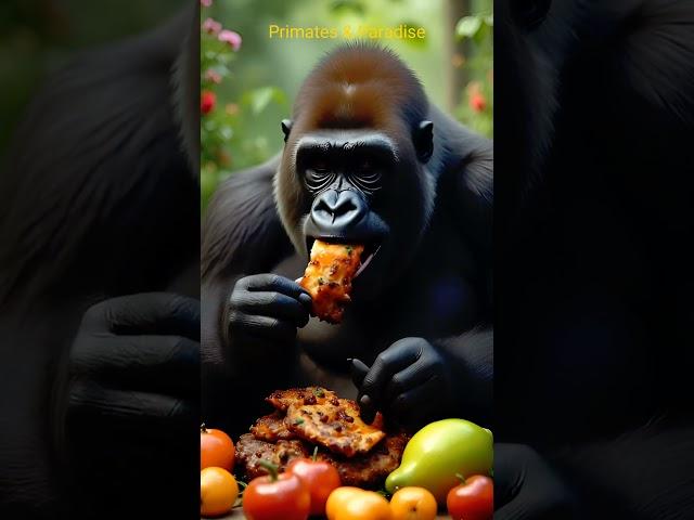 Gorilla Tastes Crispy Potato Pancakes!#wildwonders #cute #explorenature #monkey #gorilla