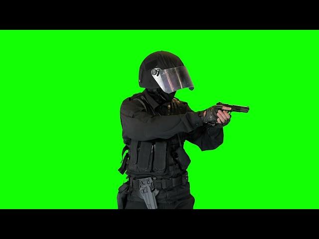 [4K] Armed Police Officer - Green Screen