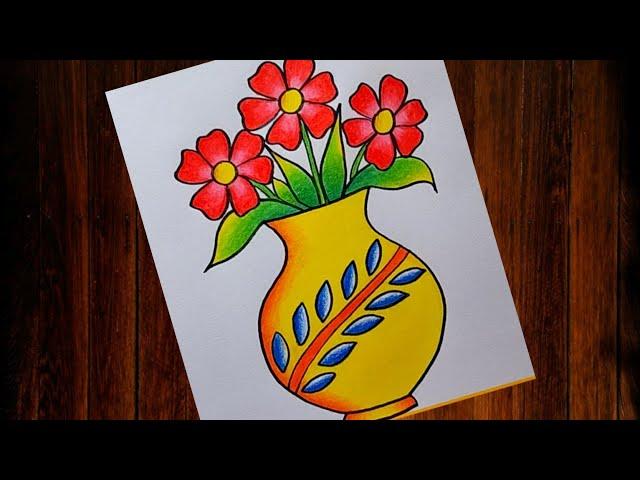 Easy and Simple Flower pot drawing| Flower Vase drawing| How to draw flower pot step by step