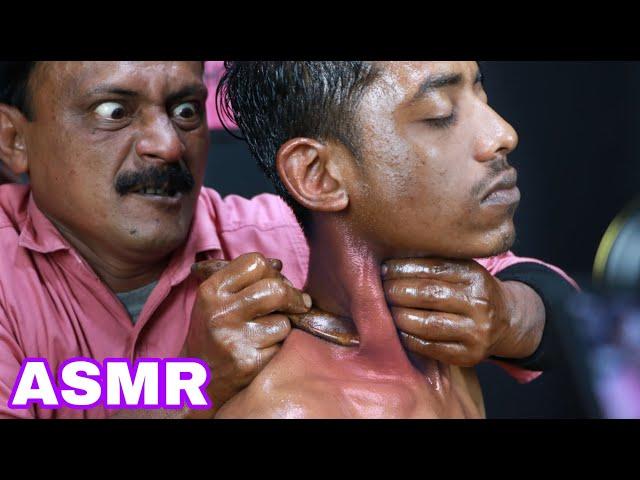 Big Eyes Barber Doing Neck Massage ASMR | Heavy Oil Head Neck Ear Massage ASMR | Cracking Massage