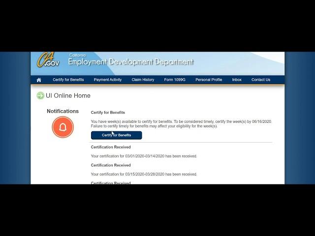 Certifying for unemployment benefits. California. Self-employment PUA using UI Online EDD.