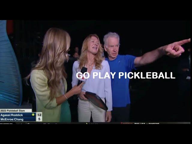 Tennis Legend Steffi Graf on Pickleball Court with Agassi, Roddick, Michael Chang, McEnroe