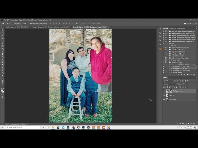 Adding a loved one into a photo using Photoshop, quick select, layers, refine edge and the move tool