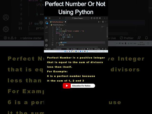 Python Program to Find Perfect Numbers | Python Coding Tutorial