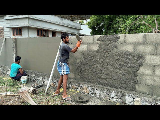 Holllowblock Wall Plastering Technique_Compoundwall Construction|Wall Plastering Method