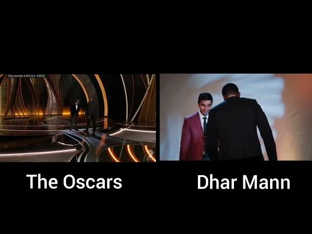 Dhar Mann and The Oscars Will Smith slap (split screen)