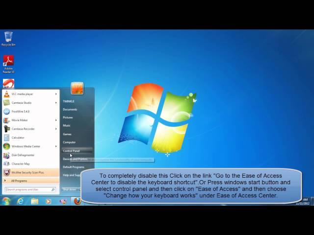 HOW TO COMPLETELY DISABLE STICKY KEYS IN WINDOWS 7