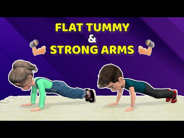 FLAT TUMMY + STRONG ARMS: ARM & CORE EXERCISES FOR KIDS (15 MINUTES)