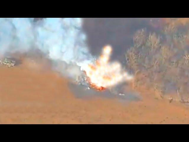 Impact of a Tornado-S rocket on a Ukrainian HIMARS MLRS