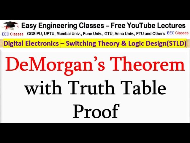 DeMorgan’s Theorem with Truth Table Proof | Digital Electronics(STLD) Lectures Hindi