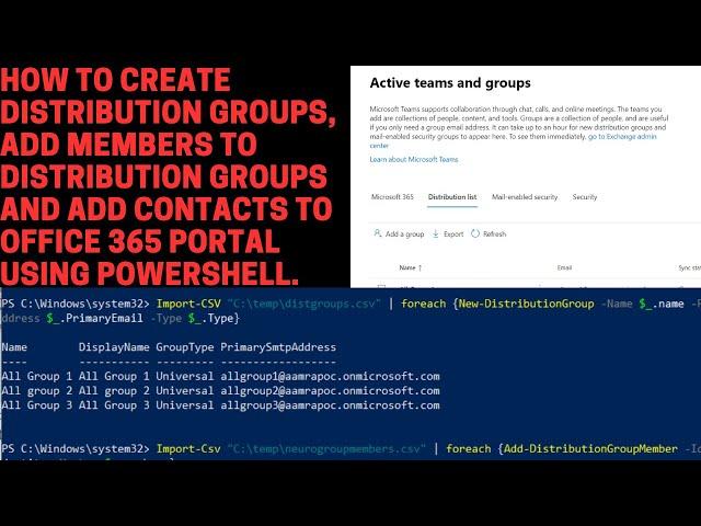 How to Create bulk Distribution Groups, Add Members and Add Contacts on Office 365 using PowerShell