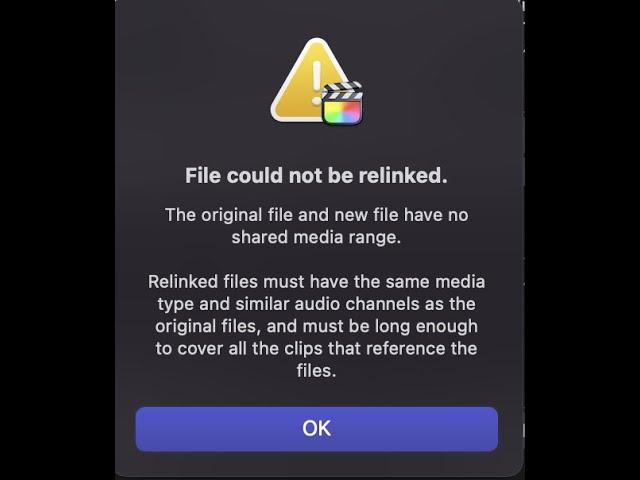 Final Cut Pro - File Could Not be Re-Linked - No Shared Media Range - Help