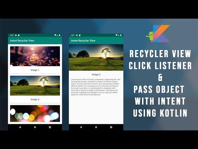 Android Create Recycler View Click Listener and Pass Object with Intent with Kotlin | Android Studio