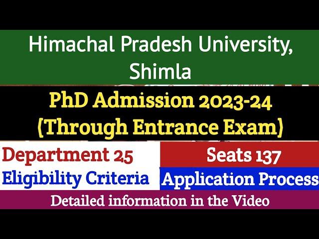 HPU PhD Admission Through Entrance Exam 2023-24 | Eligibility Criteria | Admission Process |