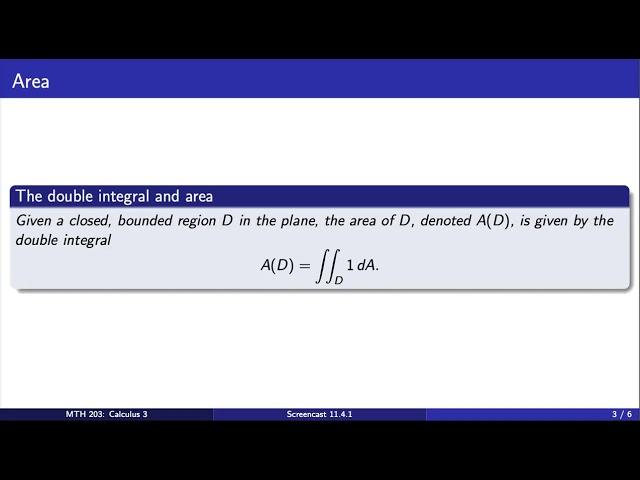 Screencast 11.4.1 Introduction to Applications of Double Integrals