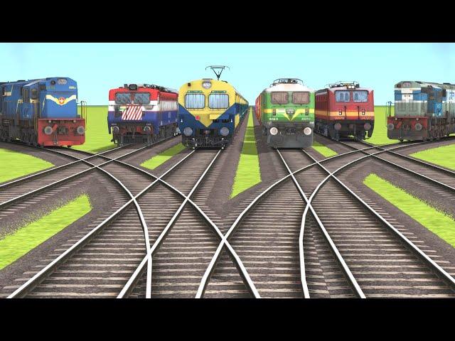 6 TRAINS CROSSING ON BUMPY FORKED RAILROAD CROSSING | Train Simulator 2022 #railroad