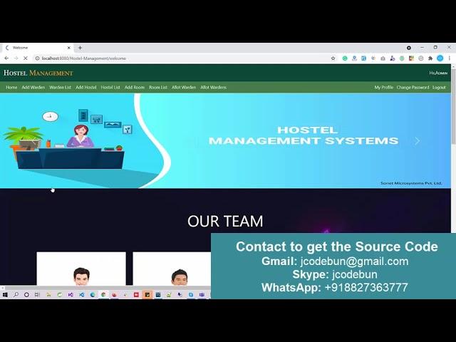 Hostel Management Project in Spring Boot, JSP, JPA, HTML, CSS, bootstrap and MYSQL