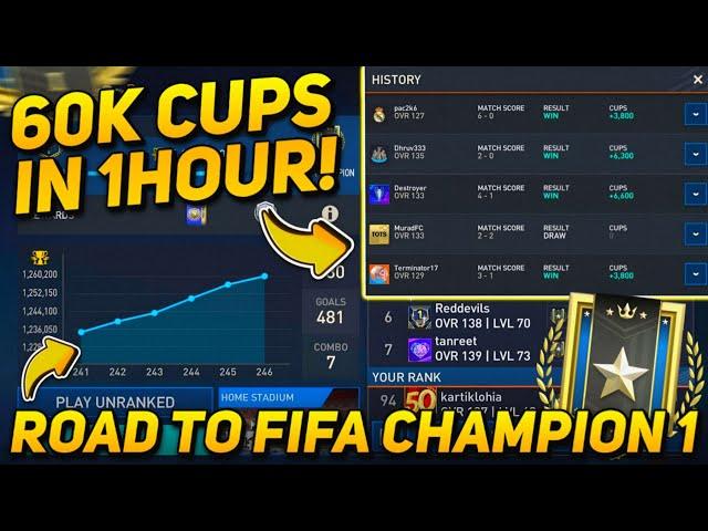 60K CUPS EARNED IN AN HOUR! H2H GRIND! ROAD TO FIFA CHAMPION 1  IN FIFA MOBILE 23