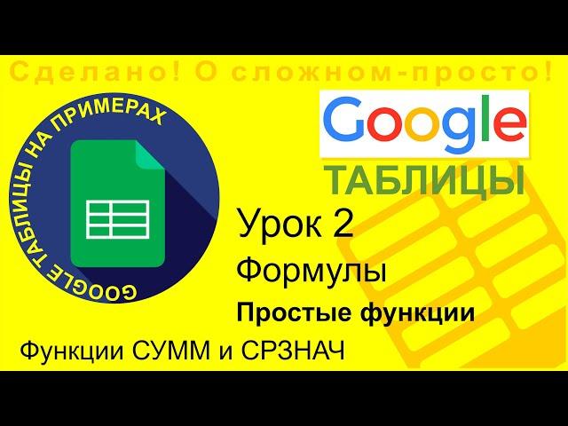 Google Таблицы. Урок 2. Простые функции СУММ и СРЗНАЧ. Расчет процентов, подсчет итогов