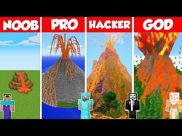 INSIDE VOLCANO HOUSE BUILD CHALLENGE - Minecraft Battle: NOOB vs PRO vs HACKER vs GOD / Animation