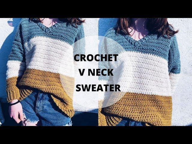 Quick and Easy Crochet V Neck Sweater S-5XL