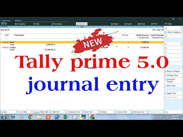 journal entry in tally prime | tally prime | journal voucher entry in tally prime