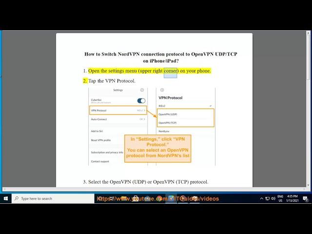 Switch NordVPN connection protocol to OpenVPN UDP/TCP on iPhone/iPad