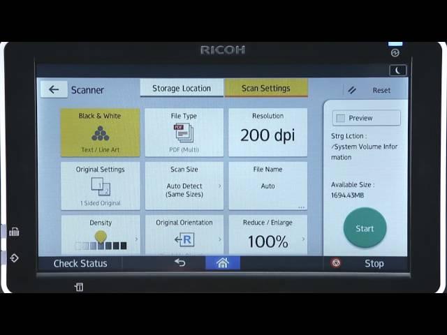 Ricoh Smart Operation Panel USB stick Scanning (long version)