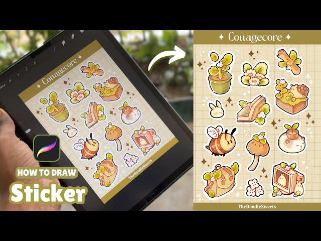 How to draw cute sticker sheet in procreate ( Free brushes + Procreate Tutorial )