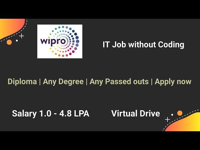 Wipro Virtual Recruitment 2021 | IT Job without Coding | Diploma, Any Degree