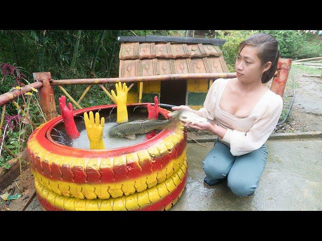 TIEMLAPS: Making fish tanks from car tires, Daily life - Duyen Farm bushcraft.91