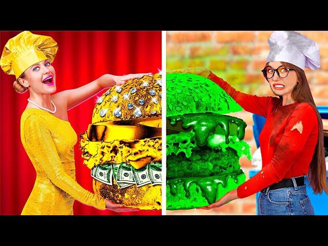 RICH VS POOR STUDENT || Eating a $10,000 Golden Burger! Expensive VS Cheap Food by 123GO! FOOD