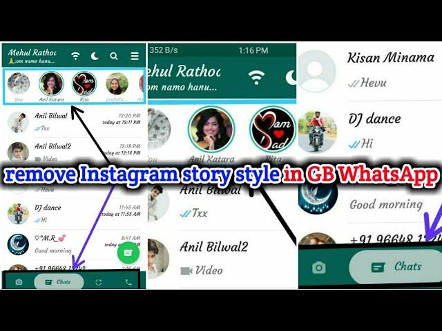 How to Change Old Status Tabs In GbWhatsapp Status remove Instagram style GB WHATSAPP