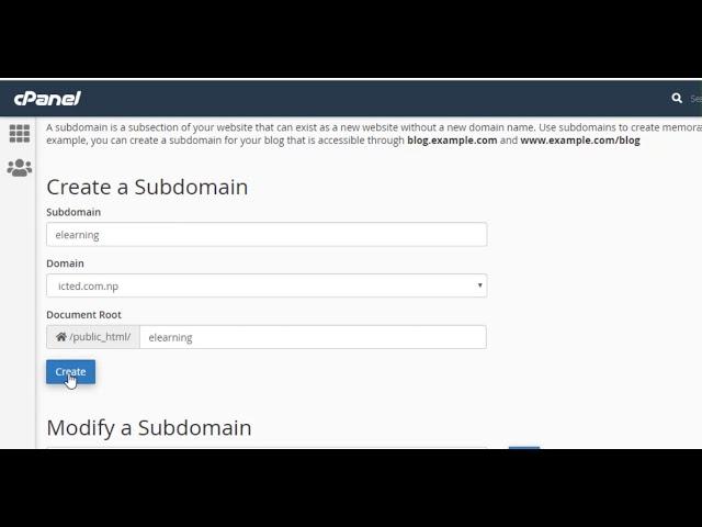 Create Modify Remove a subdomain using cPanel