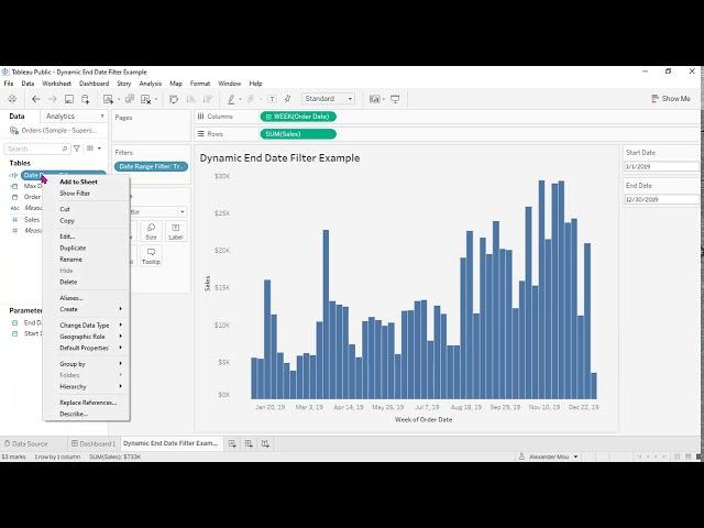 Dynamic End Date via Dynamic Parameter in Tableau