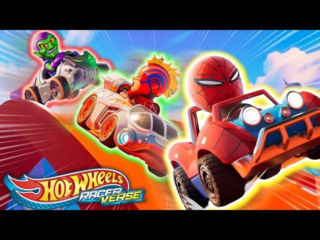 Spider-Man Car and Captain Marvel Car Take on Green Goblin Car  - Cartoons for Kids | Hot Wheels