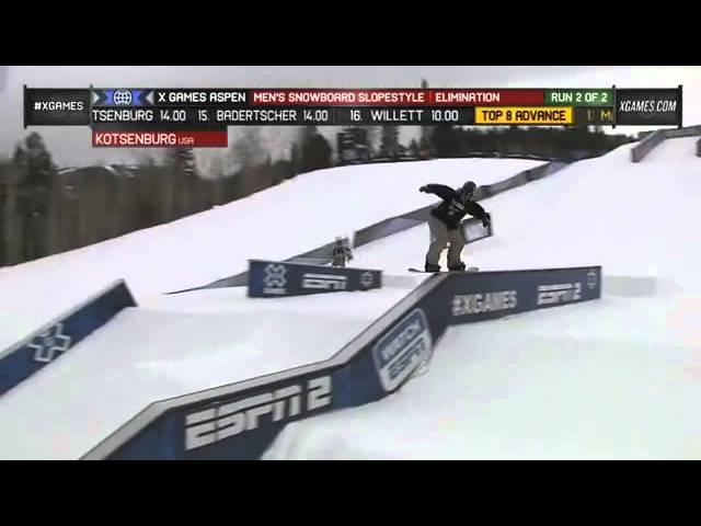 2013 X Games Aspen Sage Kotsenburg Run 2 Men s Snowboard Slopestyle Elimination