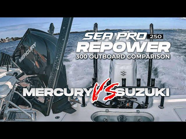 Mercury VS Suzuki 300 Sea Pro 250 Bay Boat Repower Outboard Engine Comparison Water Test and Results