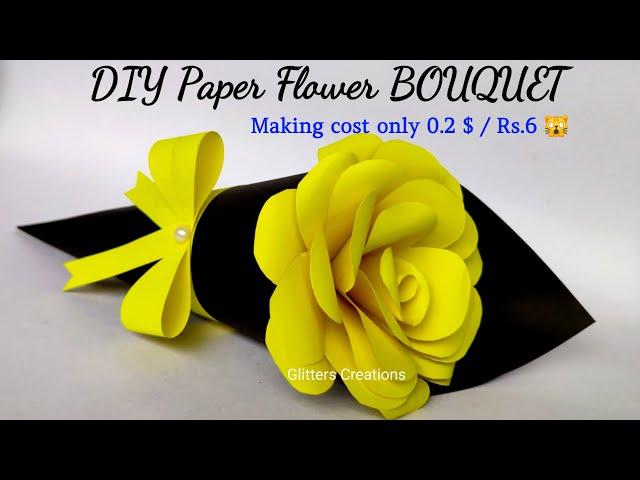 DIY Paper Flower BOUQUET/ Birthday gift ideas/Single Flower Bouquet making at Homemade Easy Craft