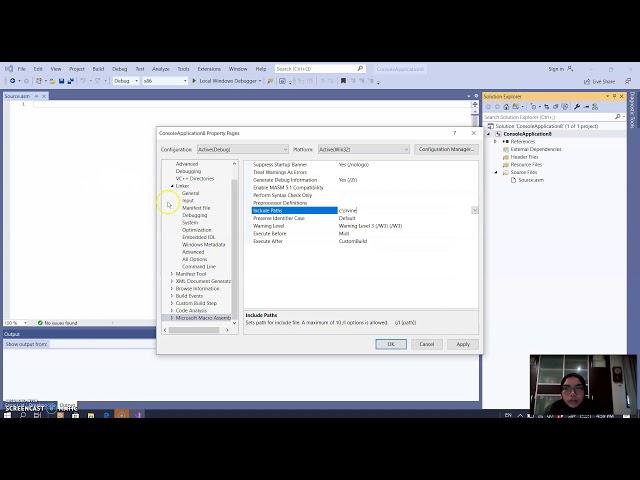 How to setup and run assembly code in Visual Studio 2019 (using Irvine32 library)