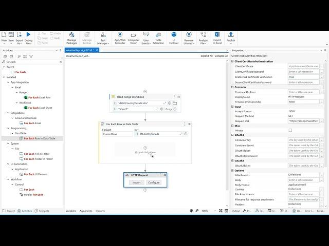 API example in UiPath|Weather Report using API| HTTP Request|read excel, call API for Weather report