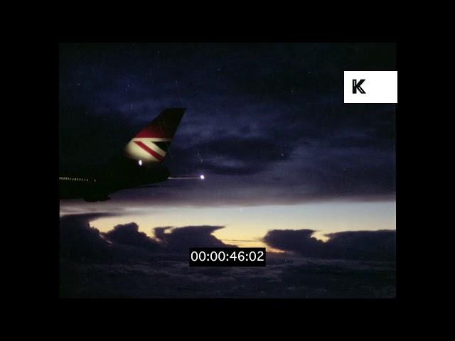 1970s Night Flight, British Airways 747 Plane, HD from 35mm