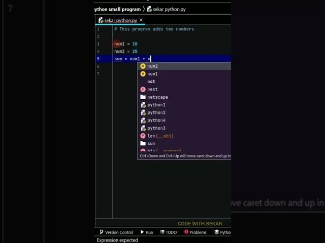 2.PYTHON PROGRAM TO ADD TWO NUMBERS  #python #coding #shorts #asmr #tricks