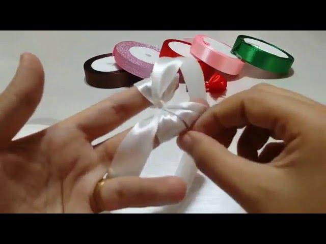 طريقة عمل فيونكة سهلة بالأصابع من شرايط الستان - make simple easy bow, diy, ribbon hair bow